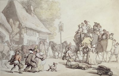 Buiten de herberg door Thomas Rowlandson